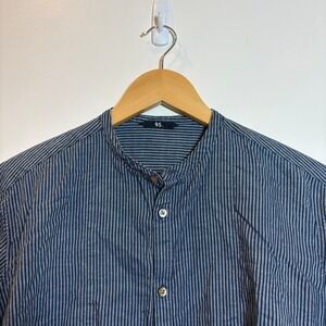 45RPM Studio Indigo Dyed Stripe Band Collar Shirt Japan Made Size 3 Long Sleeve